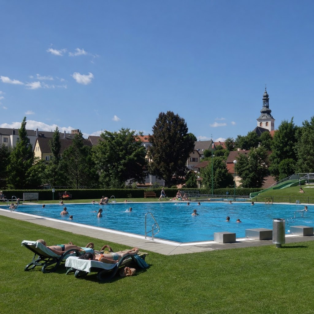 Venkovní koupaliště v létě